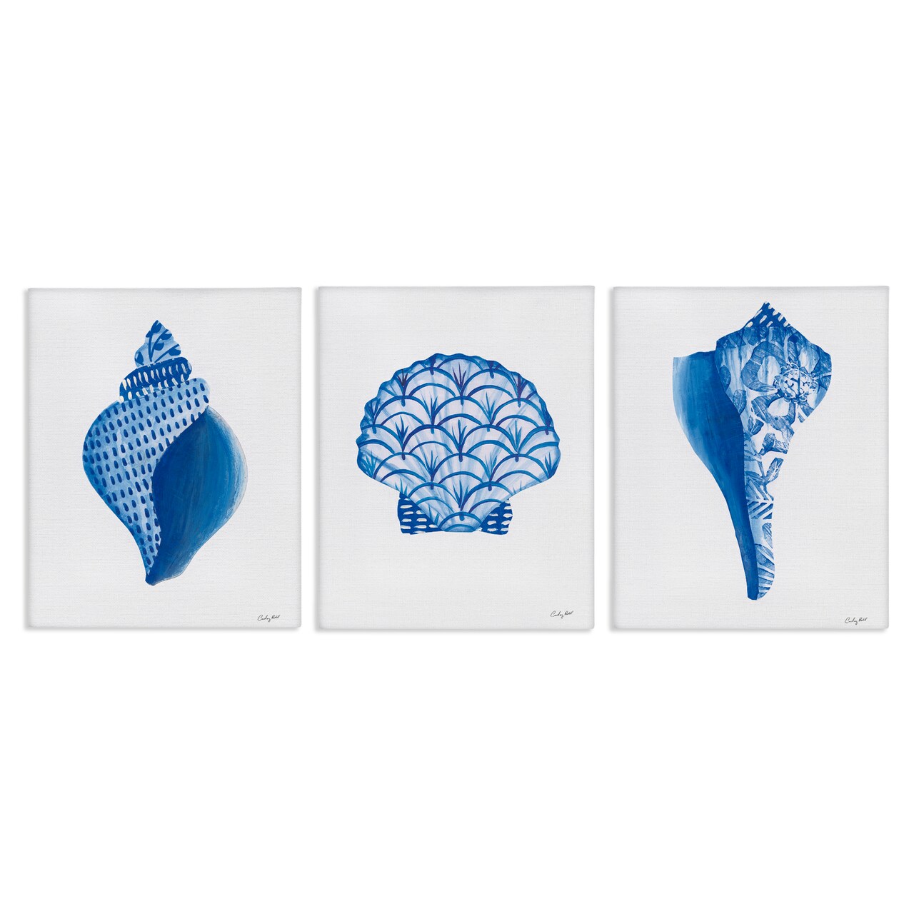 Stupell Industries Blue Chinoiserie Seashells 3pc Canvas Set, design by Courtney Prahl